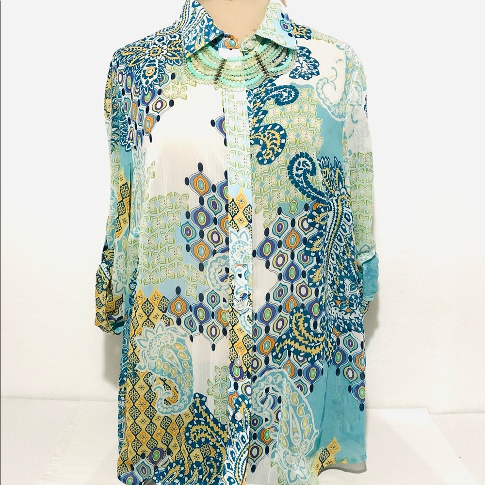 Coldwater Creek Boho Paisley Tunic Top Blouse
